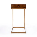 C-Shaped End Table with 1 Drawer for Sofa and Bed Side