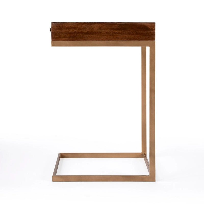 C-Shaped End Table with 1 Drawer for Sofa and Bed Side