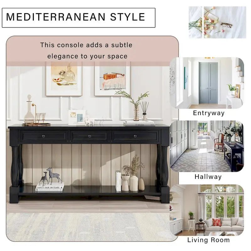 63inch Console Table,Long Sofa Table with Drawers and Shelf,French Country Entryway Table
