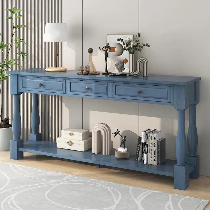 63inch Console Table,Long Sofa Table with Drawers and Shelf,French Country Entryway Table