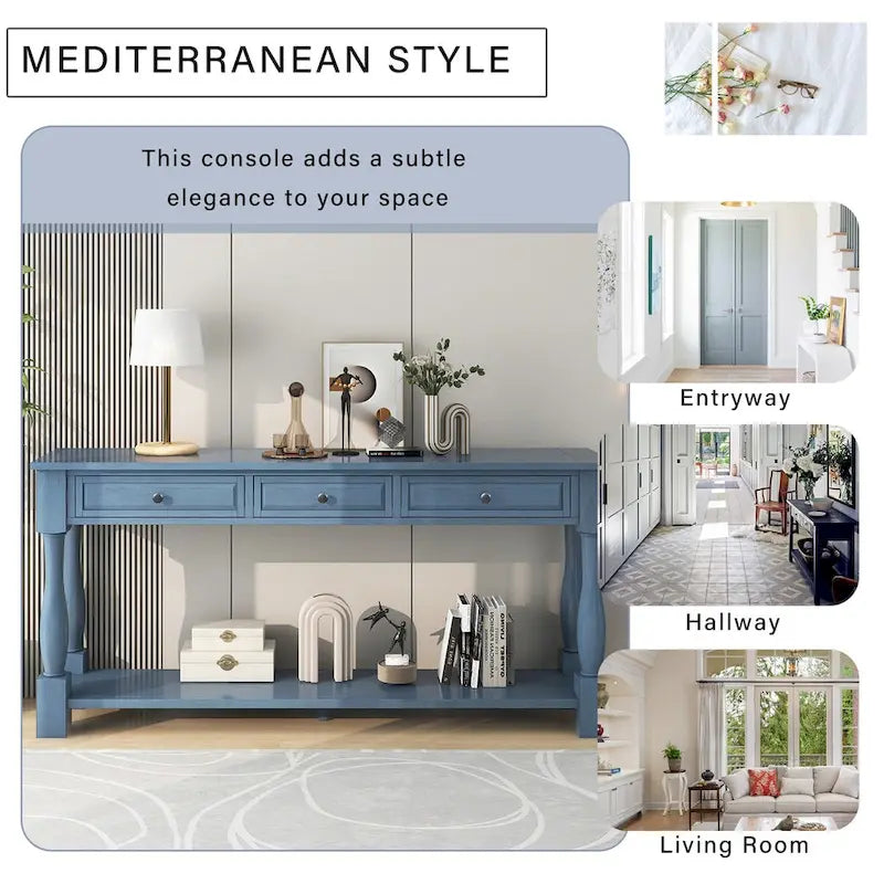 63inch Console Table,Long Sofa Table with Drawers and Shelf,French Country Entryway Table