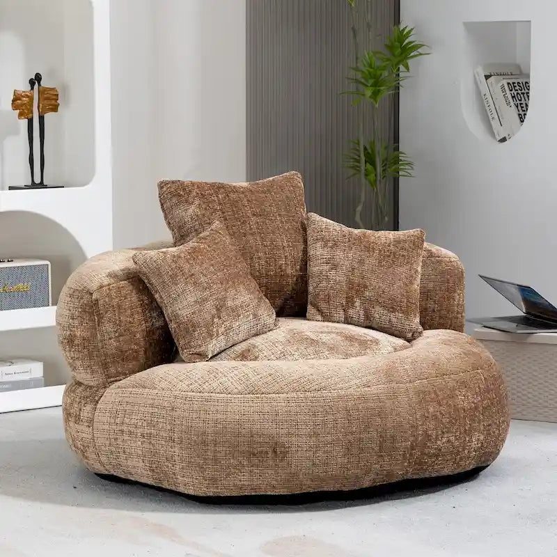 Chenille Upholstered High Back Bean Bag Lounger Chair for Adults