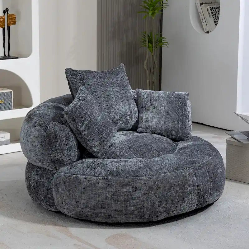 Chenille Upholstered High Back Bean Bag Lounger Chair for Adults