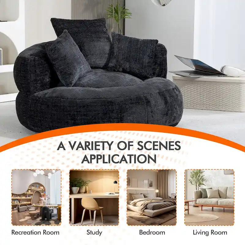 Chenille Upholstered High Back Bean Bag Lounger Chair for Adults