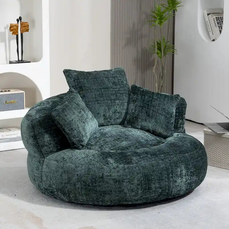 Chenille Upholstered High Back Bean Bag Lounger Chair for Adults