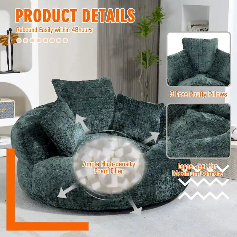 Chenille Upholstered High Back Bean Bag Lounger Chair for Adults