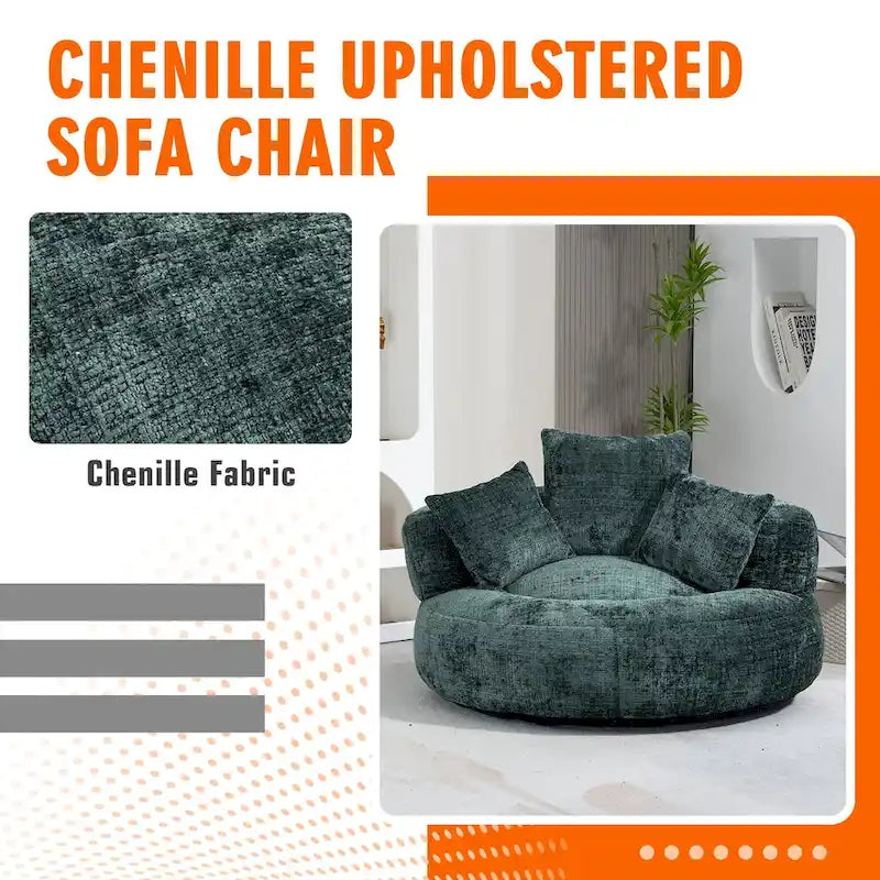 Chenille Upholstered High Back Bean Bag Lounger Chair for Adults