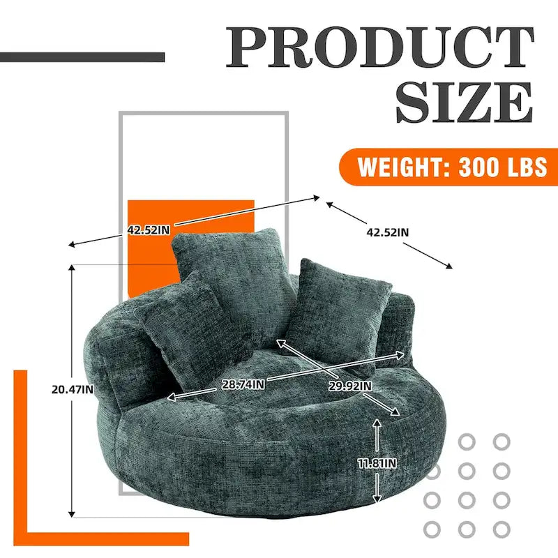 Chenille Upholstered High Back Bean Bag Lounger Chair for Adults