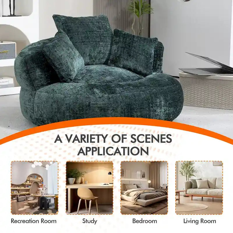 Chenille Upholstered High Back Bean Bag Lounger Chair for Adults