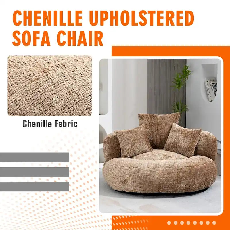 Chenille Upholstered High Back Bean Bag Lounger Chair for Adults