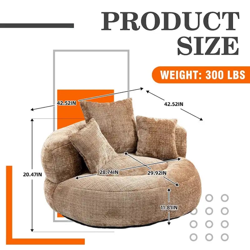 Chenille Upholstered High Back Bean Bag Lounger Chair for Adults