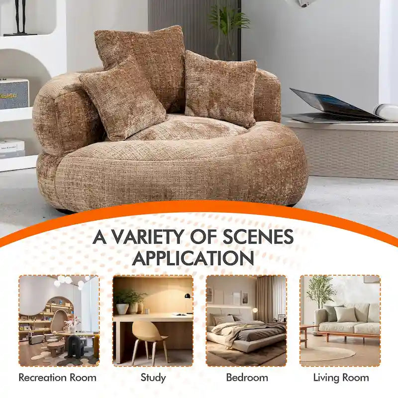 Chenille Upholstered High Back Bean Bag Lounger Chair for Adults