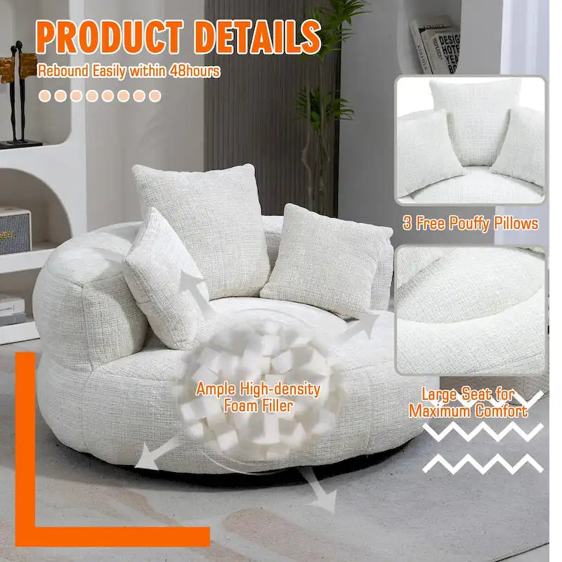 Chenille Upholstered High Back Bean Bag Lounger Chair for Adults