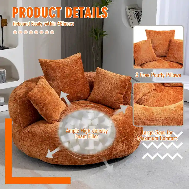 Chenille Upholstered High Back Bean Bag Lounger Chair for Adults