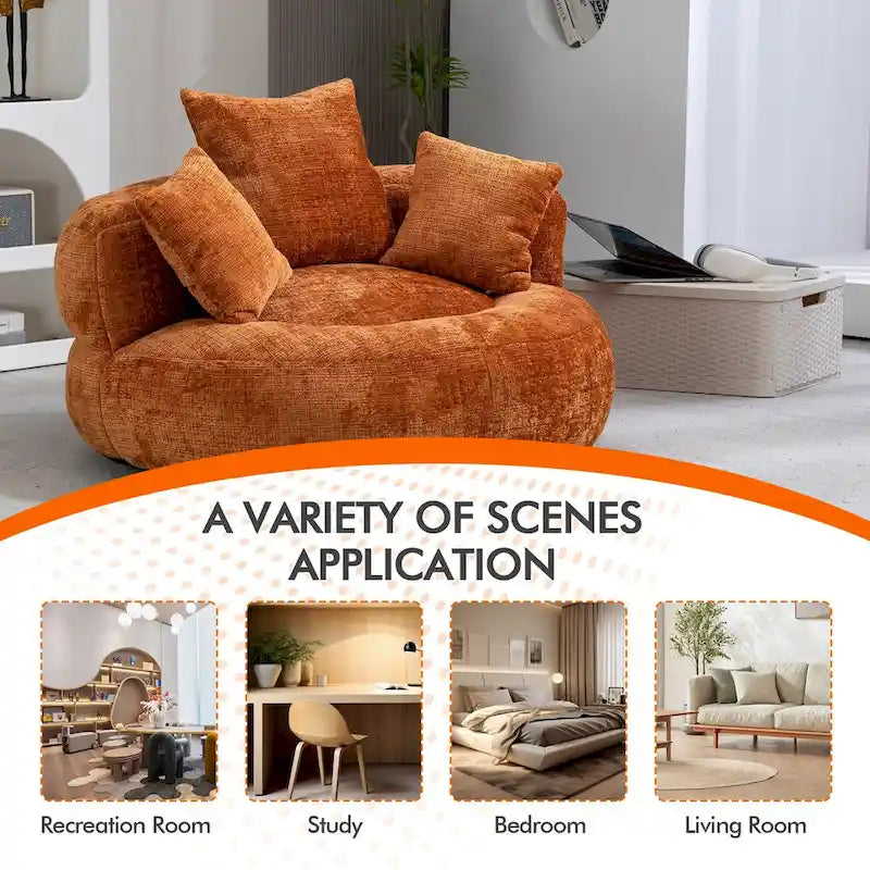 Chenille Upholstered High Back Bean Bag Lounger Chair for Adults