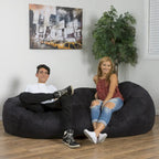 8-Foot Cylindrical Suede Bean Bag Chair in Black for Adults