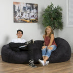 8-Foot Cylindrical Suede Bean Bag Chair in Black for Adults