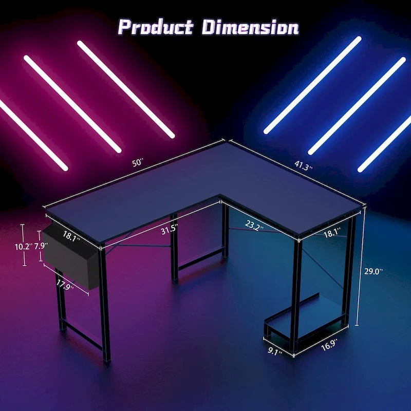 L-Shaped Gaming Desk with Large Surface for Home Office and Gaming Setup