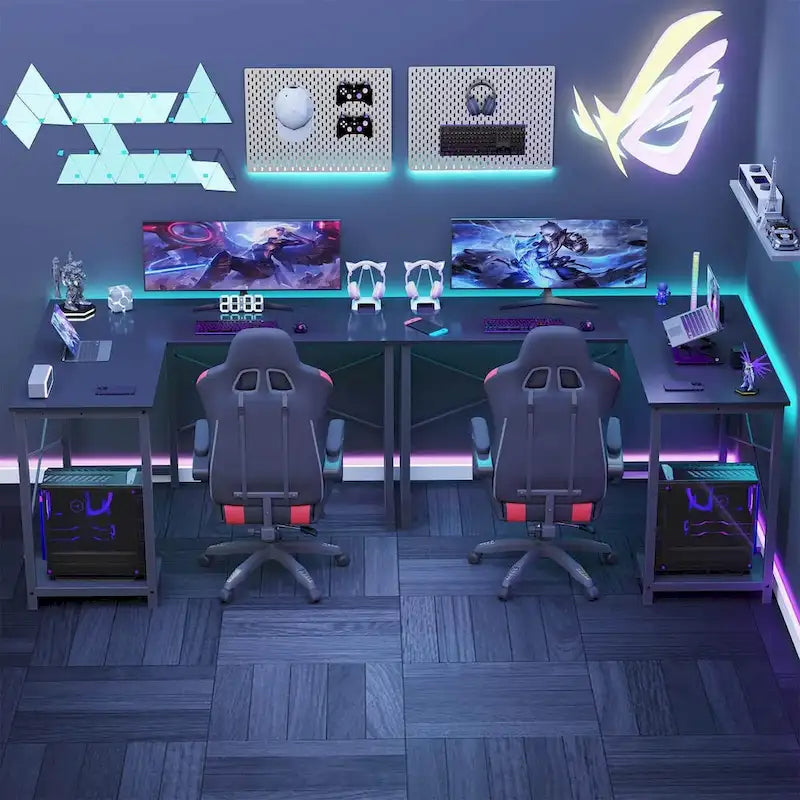 L-Shaped Gaming Desk with Large Surface for Home Office and Gaming Setup