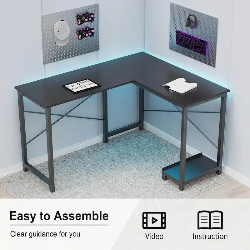 L-Shaped Gaming Desk with Large Surface for Home Office and Gaming Setup