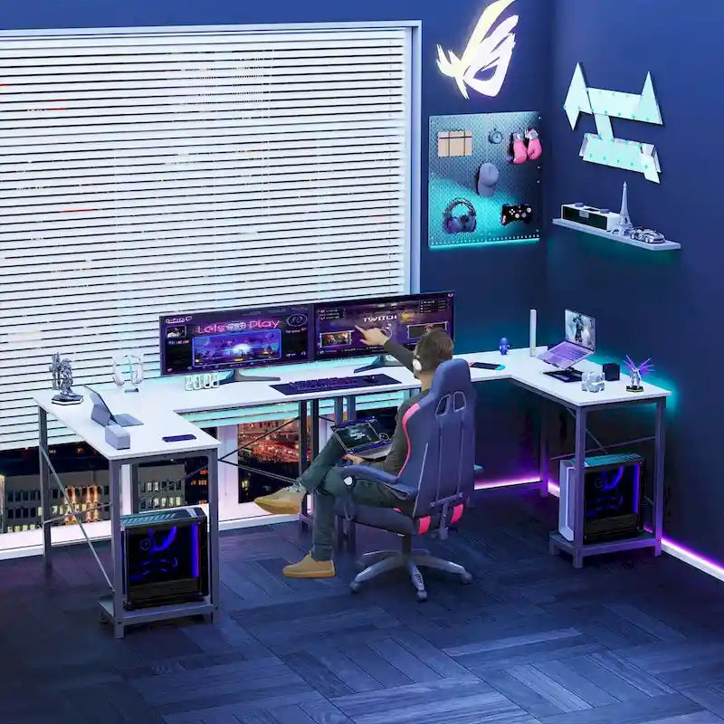 L-Shaped Gaming Desk with Large Surface for Home Office and Gaming Setup