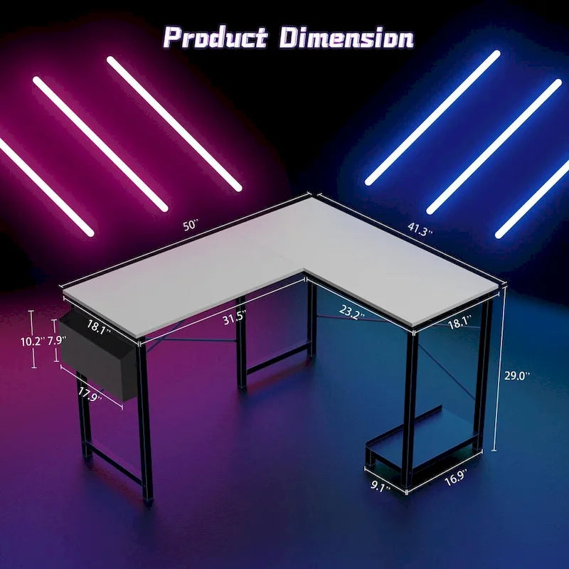 L-Shaped Gaming Desk with Large Surface for Home Office and Gaming Setup
