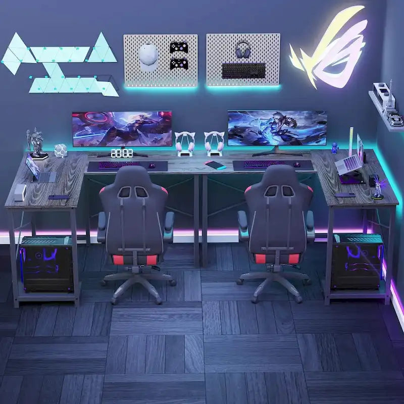 L-Shaped Gaming Desk with Large Surface for Home Office and Gaming Setup