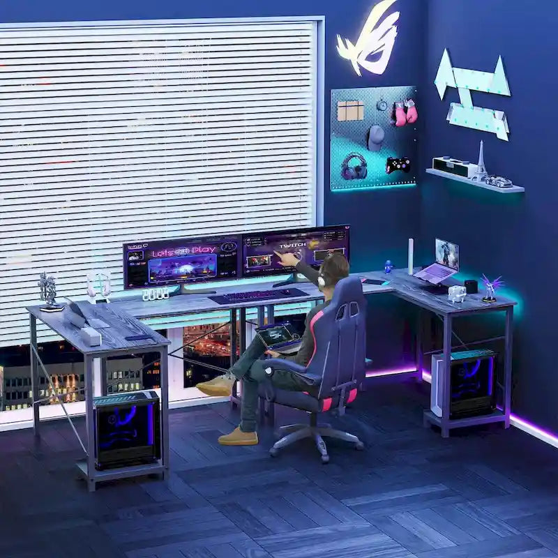 L-Shaped Gaming Desk with Large Surface for Home Office and Gaming Setup