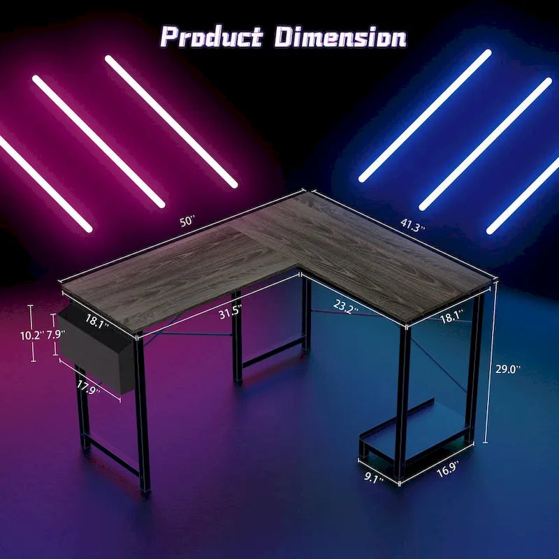 L-Shaped Gaming Desk with Large Surface for Home Office and Gaming Setup