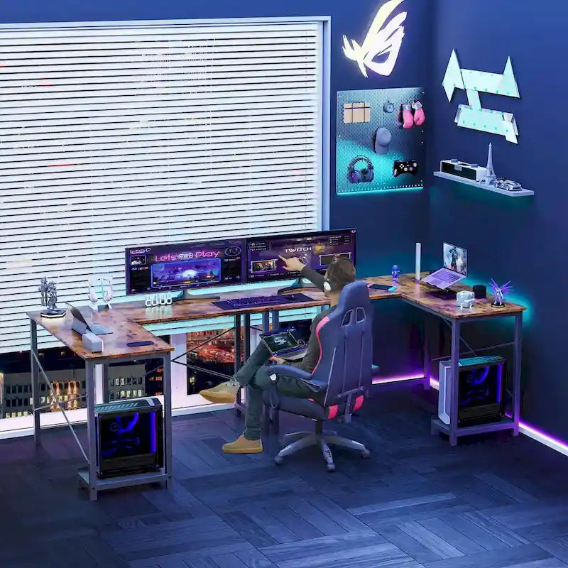 L-Shaped Gaming Desk with Large Surface for Home Office and Gaming Setup