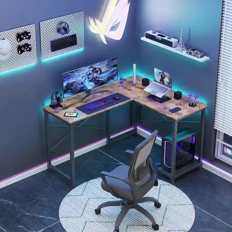L-Shaped Gaming Desk with Large Surface for Home Office and Gaming Setup
