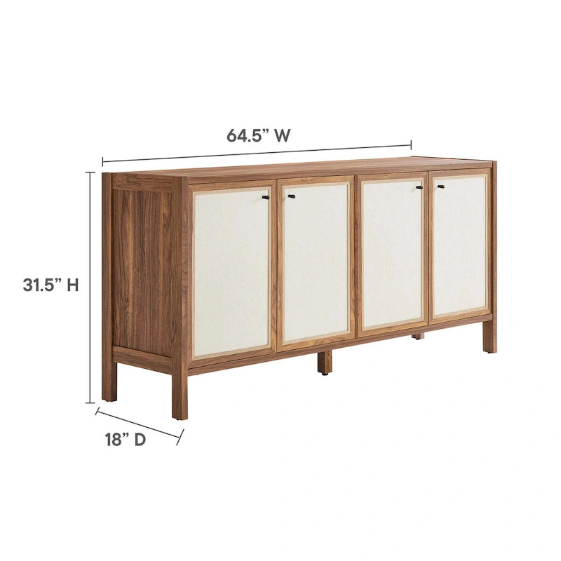 65-Inch Wood Grain Sideboard Storage Cabinet with Doors and Shelves