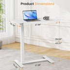 Mobile Standing Desk with Wheels Pneumatic Laptop Desk Rolling Computer Cart Movable Height Adjustable Small Stand Desk Home