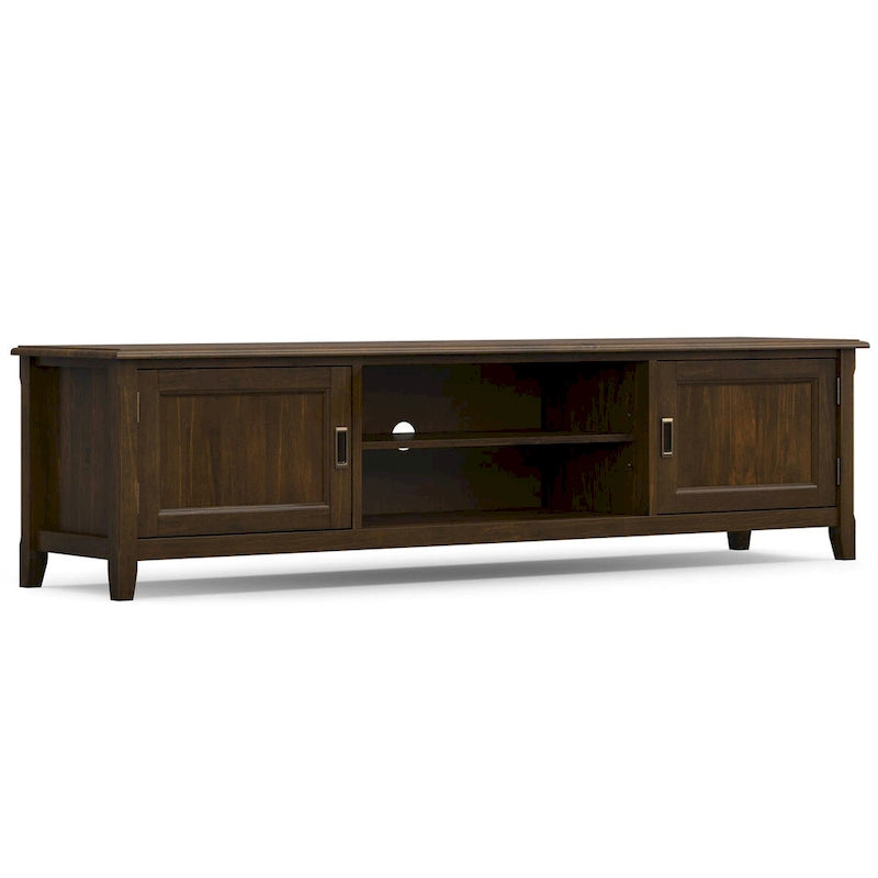Solid Wood 72-Inch Transitional TV Media Stand in Mahogany Brown for 80" TVs