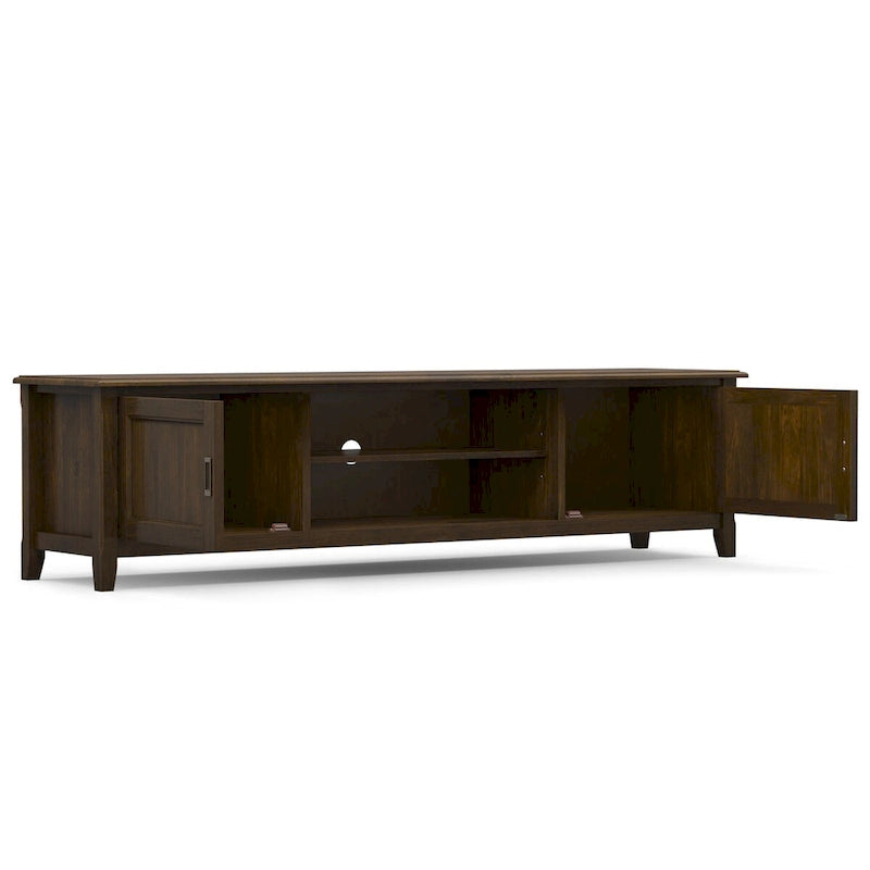 Solid Wood 72-Inch Transitional TV Media Stand in Mahogany Brown for 80" TVs