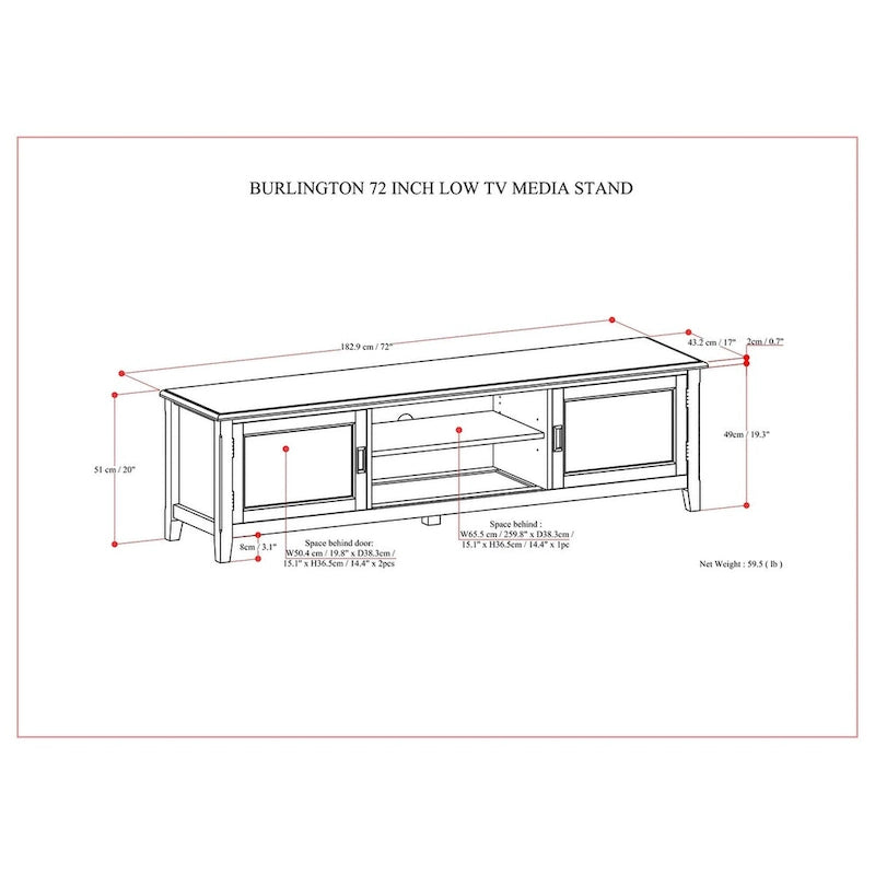 Solid Wood 72-Inch Transitional TV Media Stand in Mahogany Brown for 80" TVs