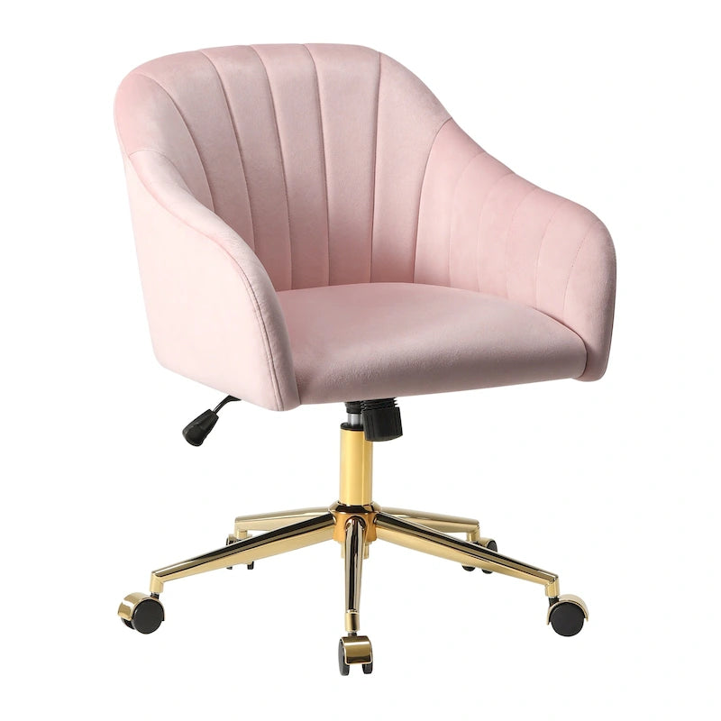 Velvet Tufted Swivel Vanity Chair with Adjustable Height and Gold Base