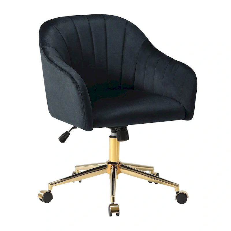 Velvet Tufted Swivel Vanity Chair with Adjustable Height and Gold Base