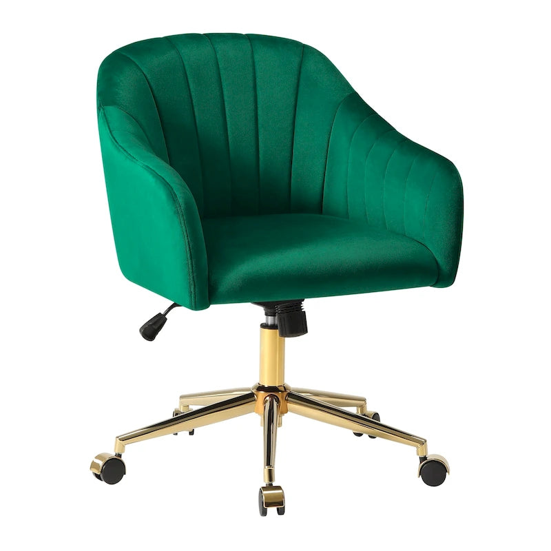 Velvet Tufted Swivel Vanity Chair with Adjustable Height and Gold Base