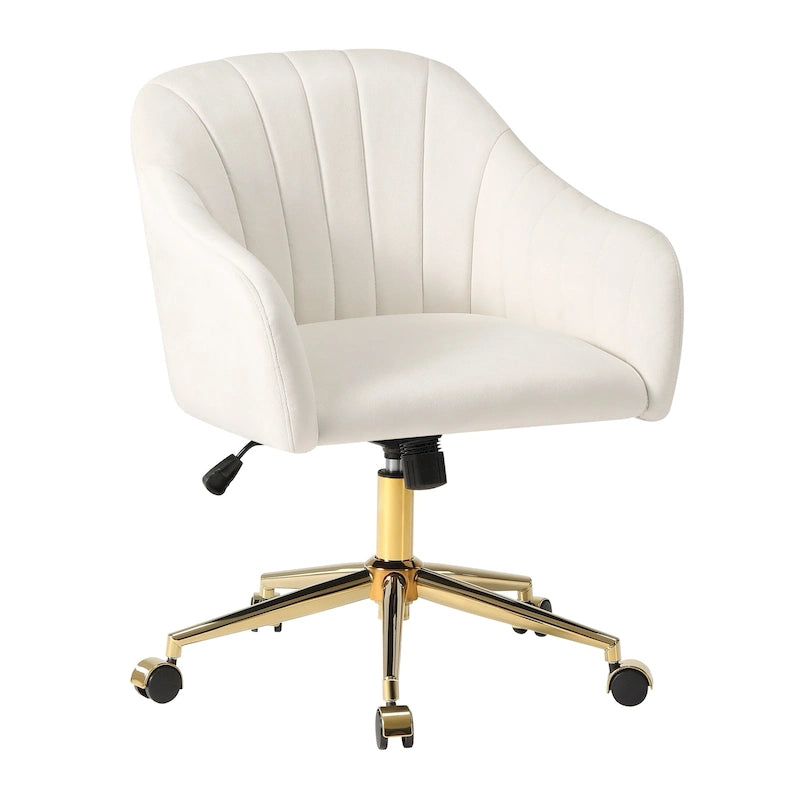 Velvet Tufted Swivel Vanity Chair with Adjustable Height and Gold Base