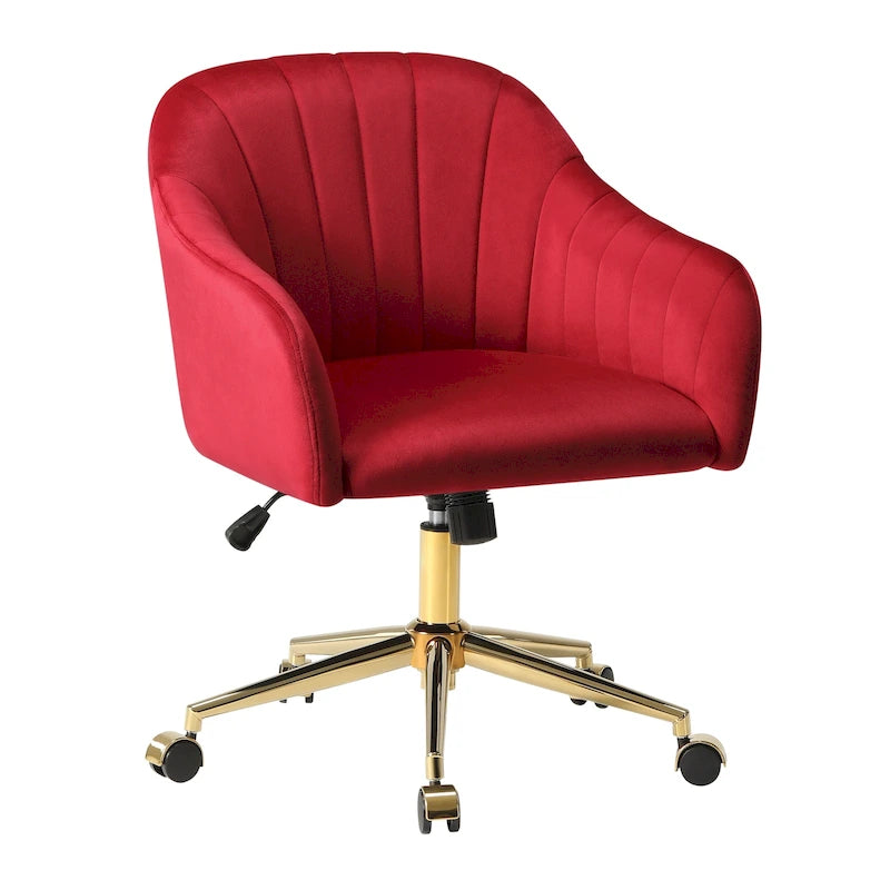 Velvet Tufted Swivel Vanity Chair with Adjustable Height and Gold Base