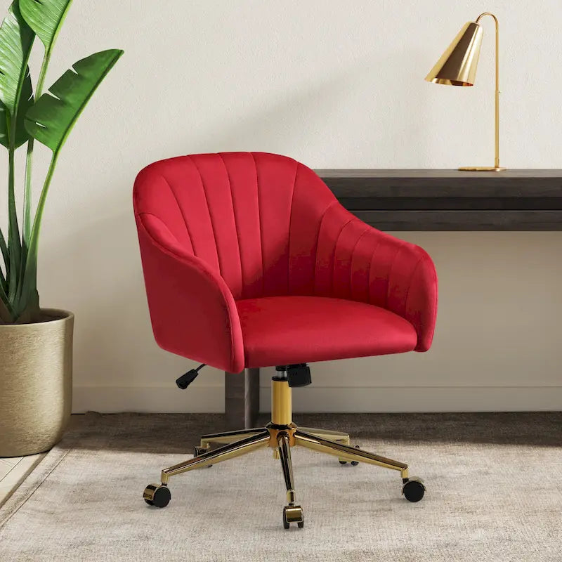 Velvet Tufted Swivel Vanity Chair with Adjustable Height and Gold Base
