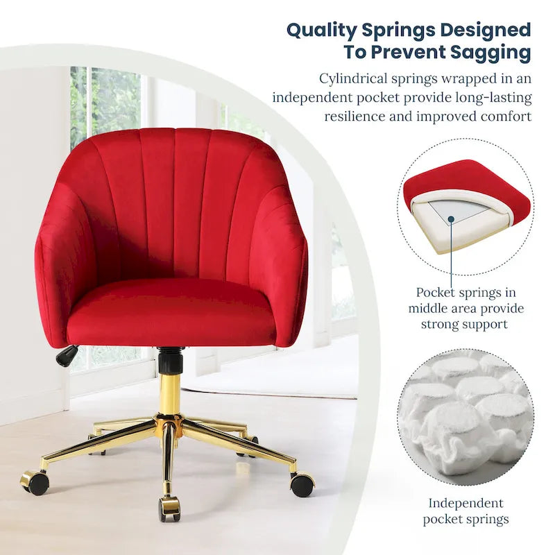 Velvet Tufted Swivel Vanity Chair with Adjustable Height and Gold Base