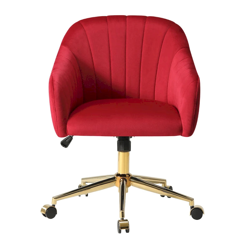 Velvet Tufted Swivel Vanity Chair with Adjustable Height and Gold Base