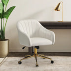 Velvet Tufted Swivel Vanity Chair with Adjustable Height and Gold Base