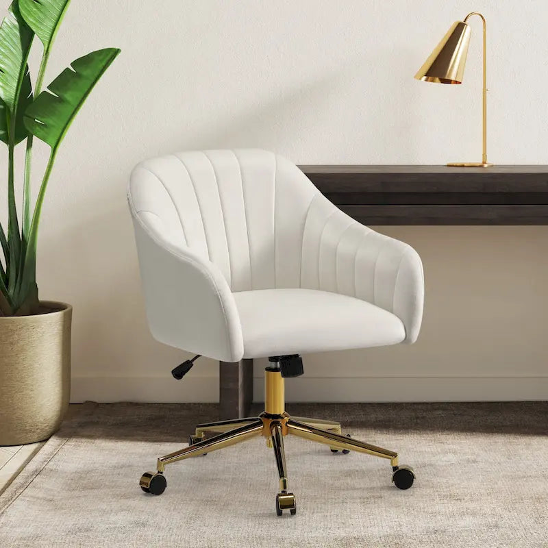Velvet Tufted Swivel Vanity Chair with Adjustable Height and Gold Base