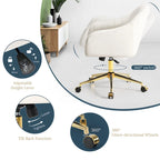 Velvet Tufted Swivel Vanity Chair with Adjustable Height and Gold Base