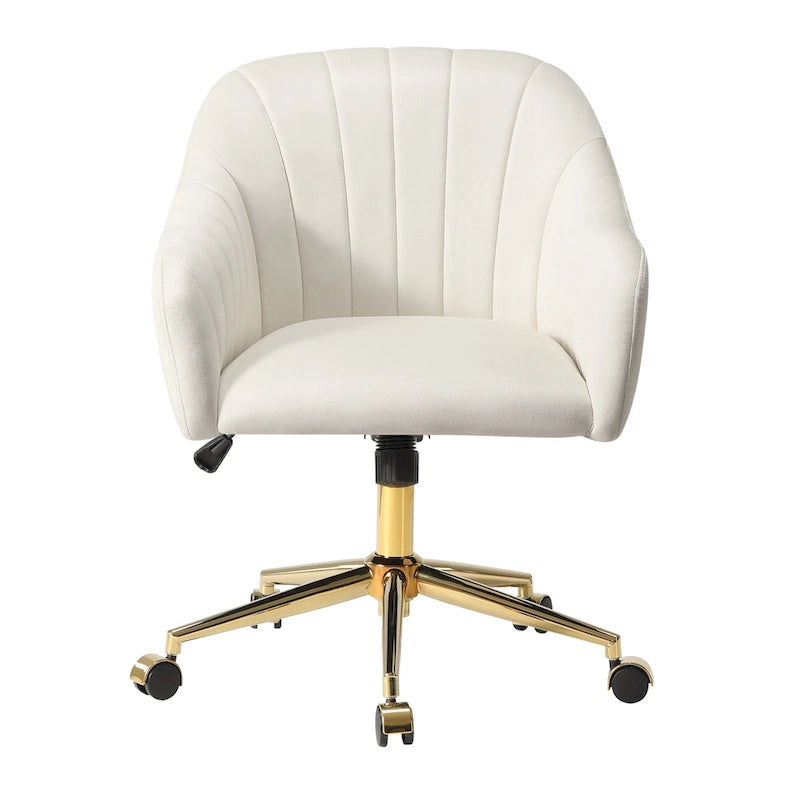 Velvet Tufted Swivel Vanity Chair with Adjustable Height and Gold Base