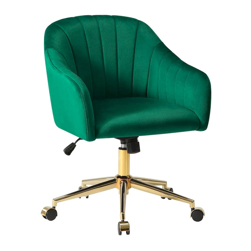 Velvet Tufted Swivel Vanity Chair with Adjustable Height and Gold Base