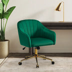 Velvet Tufted Swivel Vanity Chair with Adjustable Height and Gold Base
